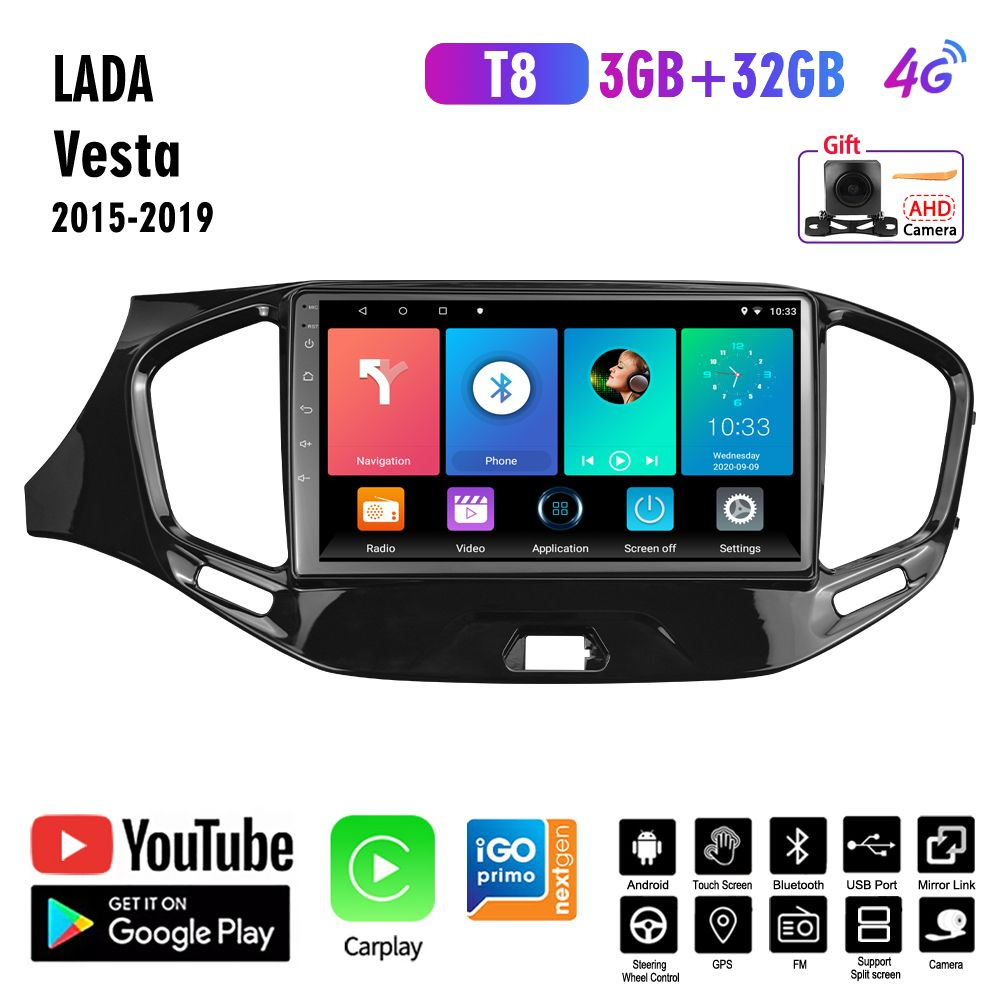 Штатная автомагнитола T8,2 DIN,LADA VESTA/ЛАДА ВЕСТА 2015-2019,8  ядер,Android Auto, Apple Carplay,4G LTE2 DIN - купить в интернет-магазине  OZON с доставкой по России (518613436)