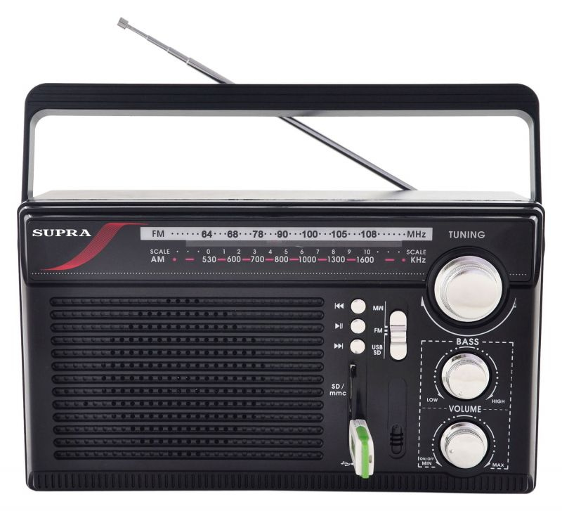 Радиоприемник РЕТРО громкий SUPRA ST-33U черный, 10 Вт, расширенный FM 64-108 МГц/АМ, SD/USB, разъем #1