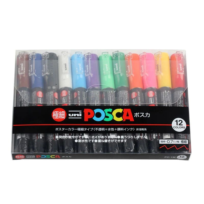 Маркеры UNI Posca 1M набор из 12 стандартных цветов толщина 0.7мм1 ...