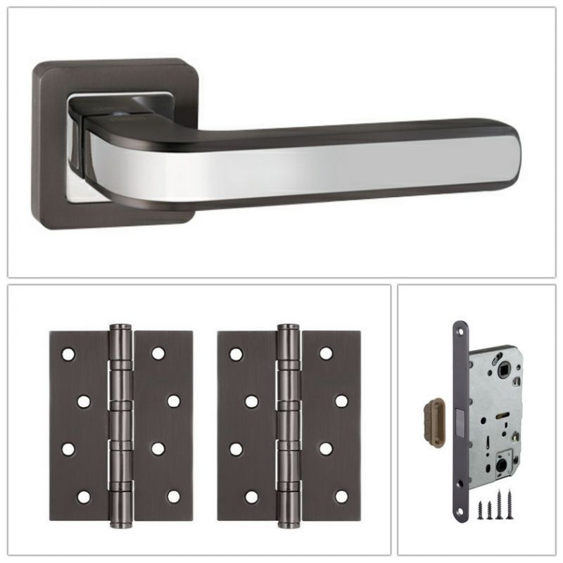 Комплект дверных ручек Punto NOVA_QR_GR/CP-23_MAG, графит/хром (ручка + 2 универсальные петли + магнитный #1