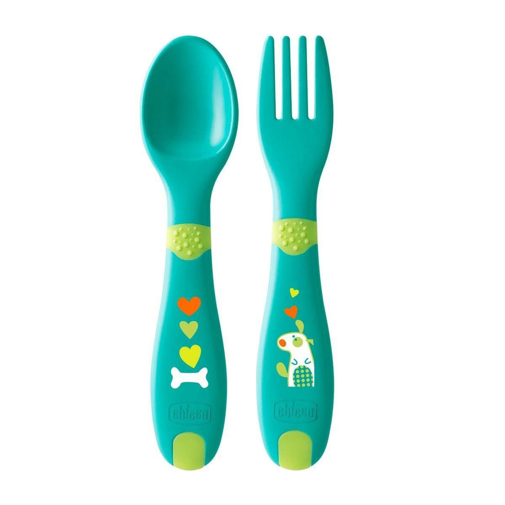 Набор пластиковый Chicco First Cutlery (ложка, вилка) 12м+, зеленый  #1