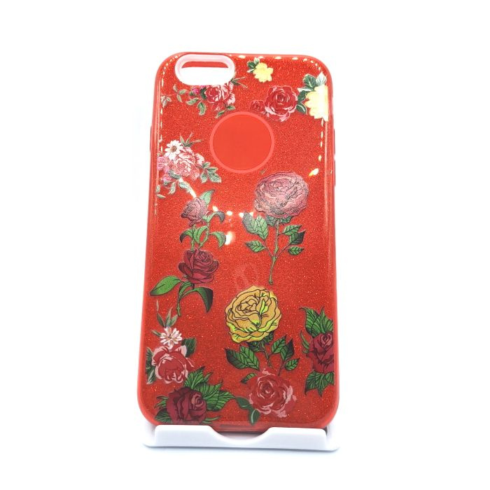 Силиконовый чехол для iPhone 6/6S, Блестящий с цветами, розы, цвет: красный #1