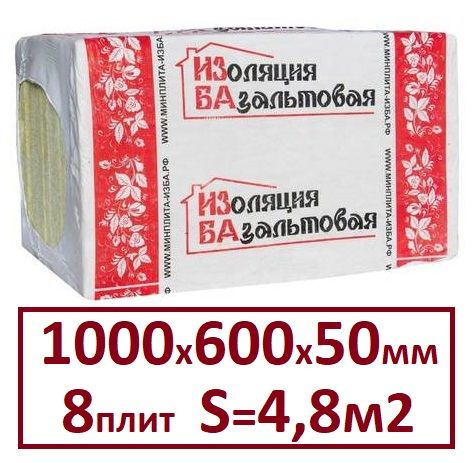 Утеплитель минеральный для стен, крыши ИЗБА Венти 1000х600х50мм пл.80 ...