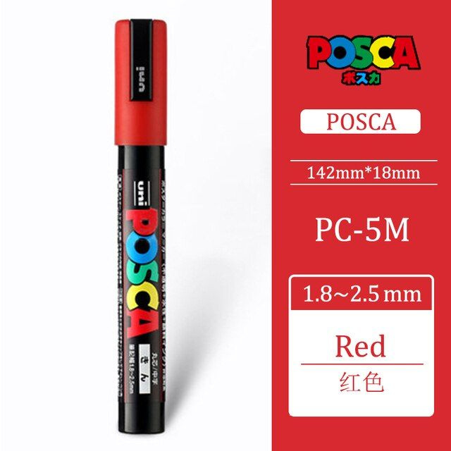 Маркер POSCA PC-5M 1.8 - 2.5 мм, пулевидный наконечник (красный PC5M.15)  #1
