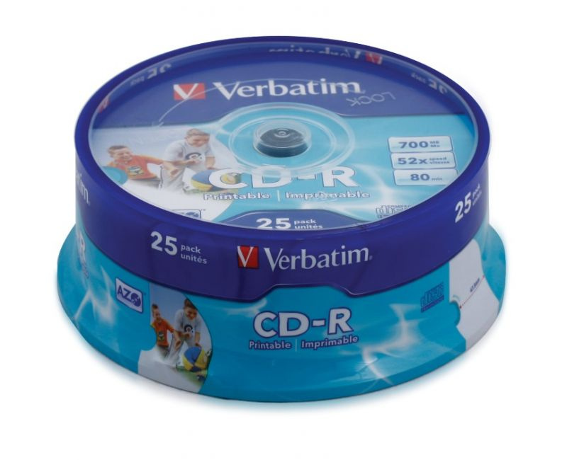 Диск Verbatim CD-R 700Mb 52x Cake Box (25шт) Printable (43439) #1