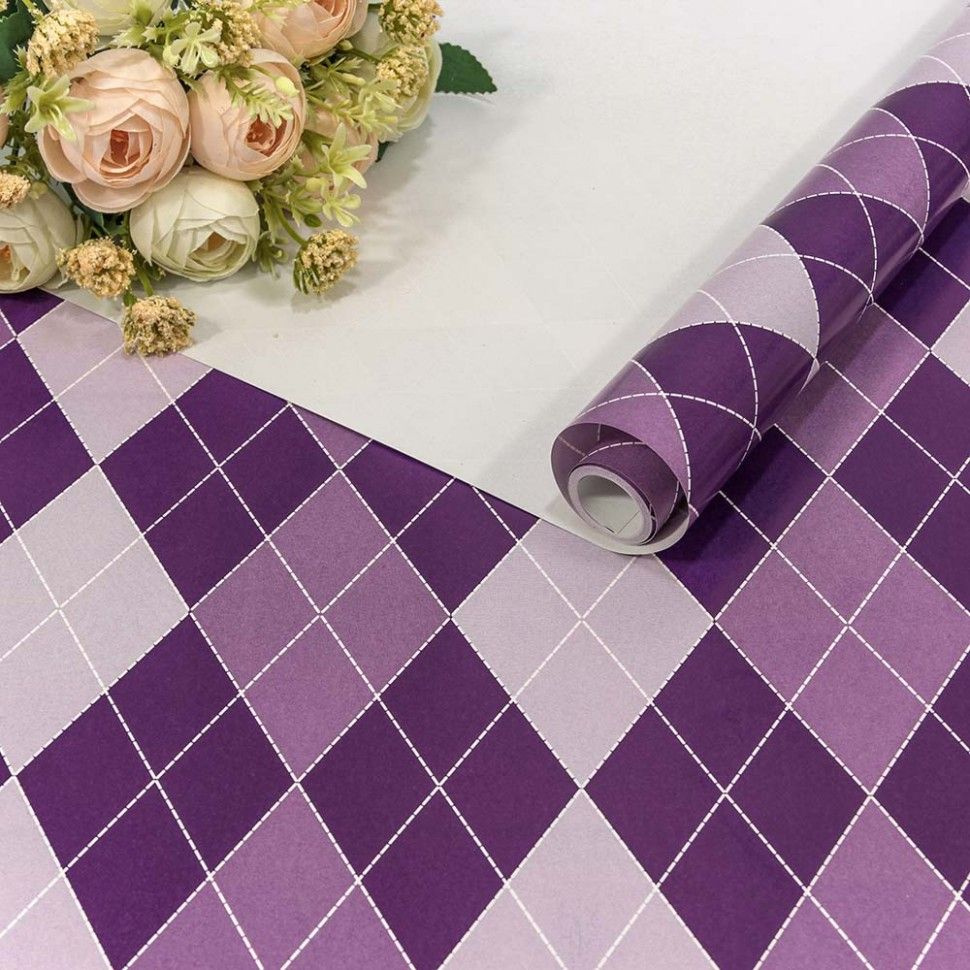 Упаковочная бумага для подарков мелованная с дизайном "Фиолетовая классика" в рулоне 0.7 х 2 метра.  #1
