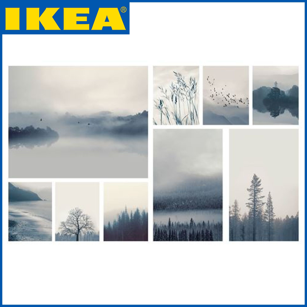 Картина IKEA (ИКЕА) модульная Синий пейзаж, 9 шт - купить по выгодной ...