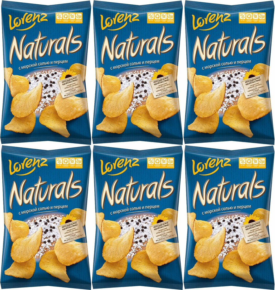 Чипсы картофельные Lorenz Naturals с морской солью и перцем, комплект: 6 упаковок по 110 г  #1