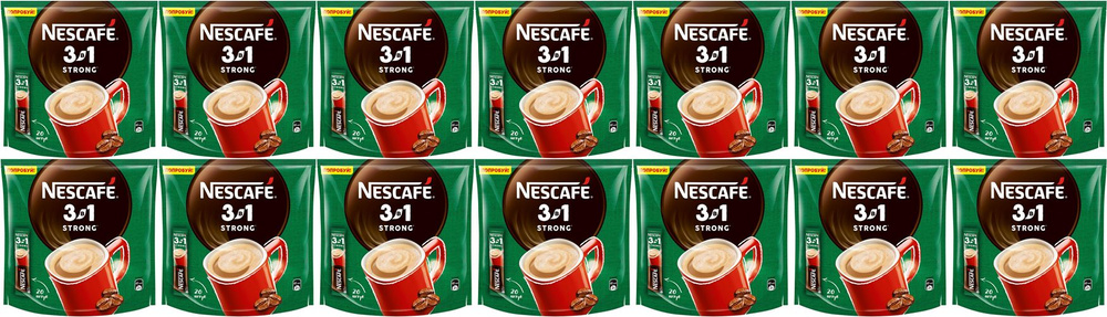 Кофейный напиток Nescafe крепкий 3 в 1 растворимый 14,5 г х 20 шт, комплект: 14 упаковок по 290 г  #1