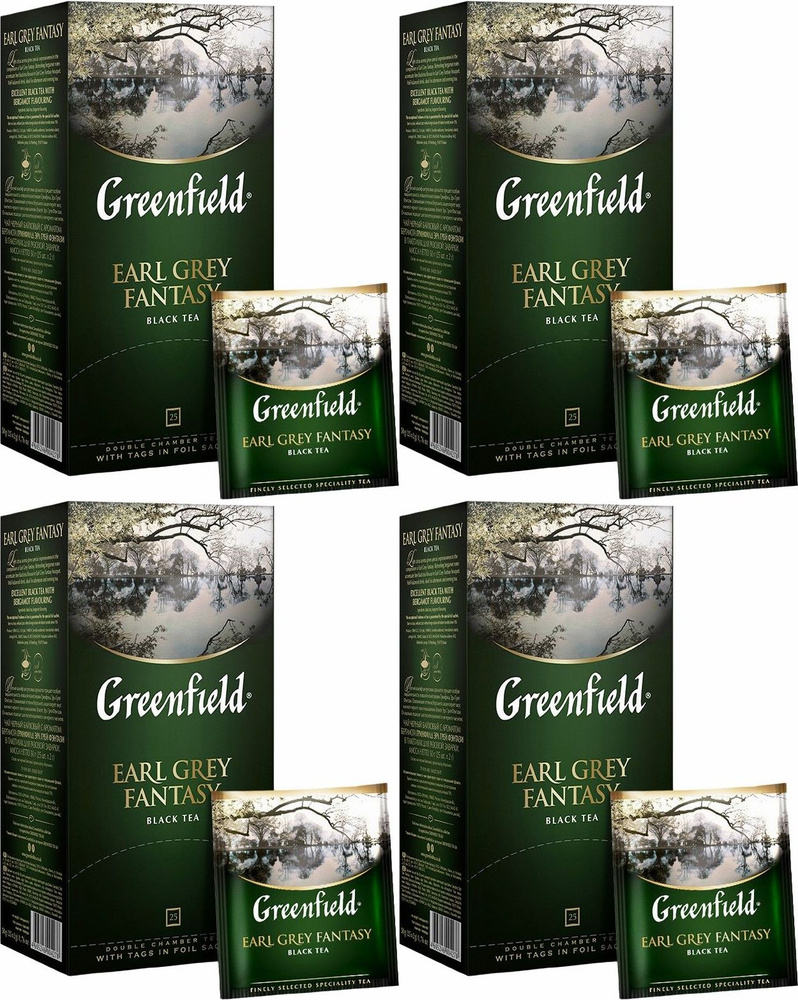 Чай черный Greenfield Earl Grey Fantasy в пакетиках 2 г 25 шт, комплект: 4 упаковки по 50 г  #1