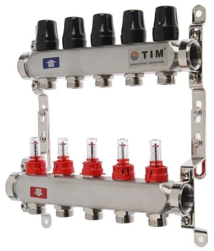 Коллекторная группа для теплого пола с расходомерами НЕРЖАВЕЙКА 1"х3/4" TIM  #1