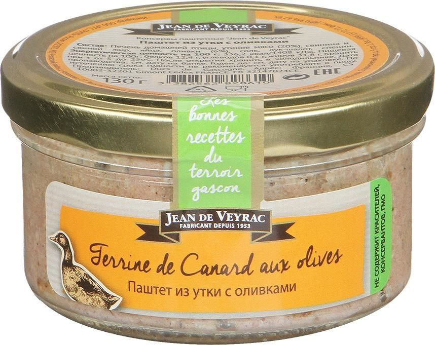 Паштет из утки Jean de Veyrac с оливками, 130г, 4 штуки #1