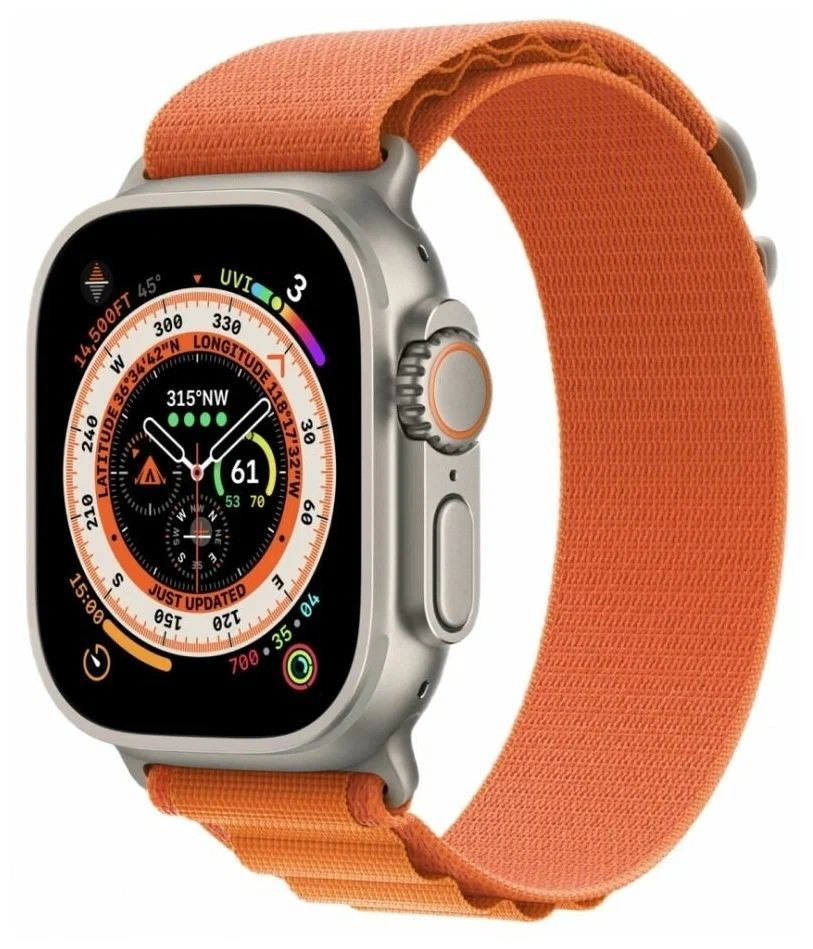 Ремешок нейлоновый с липучкой для Apple Watch 42/44/45/49мм в стиле Ultra, оранжевый  #1