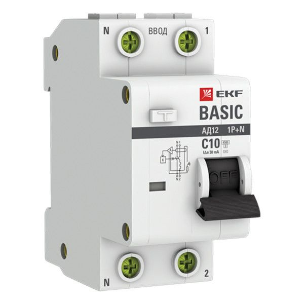 Автоматический выключатель дифференциального тока 1P+N 10А 30мА тип АС ...