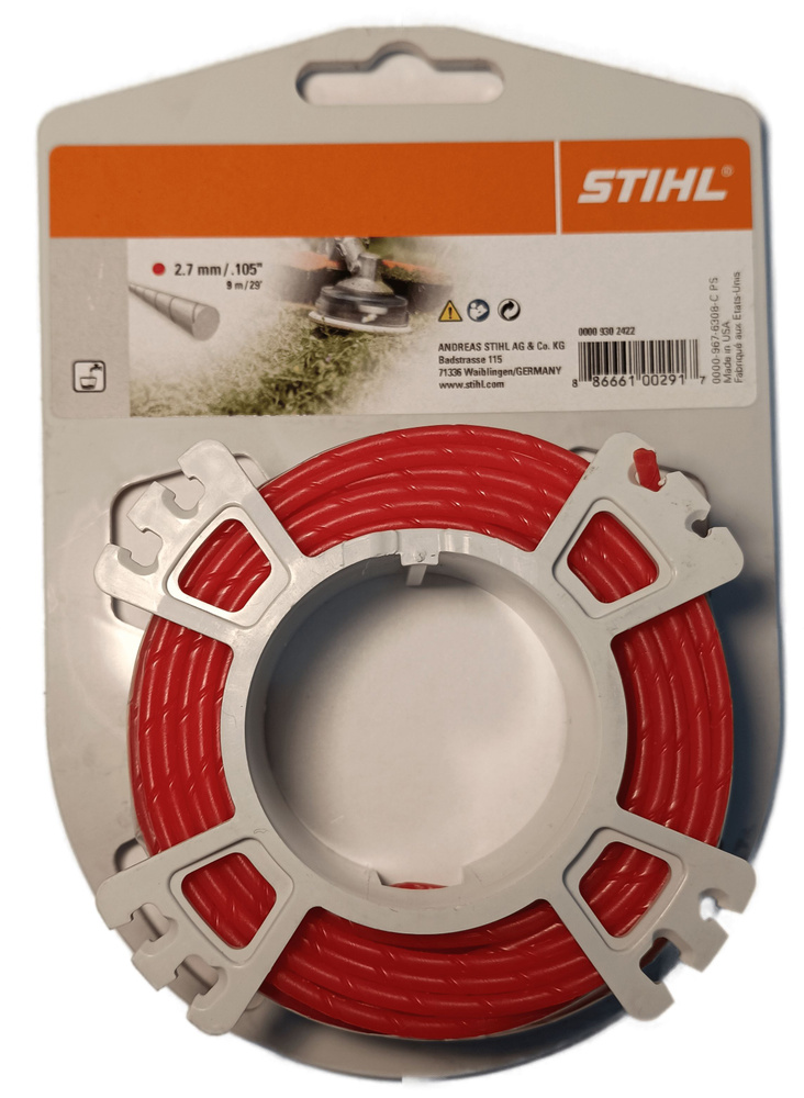 Леска для триммера 2,7мм х 9м круглого сечения, бесшумная. STIHL 00009302422  #1