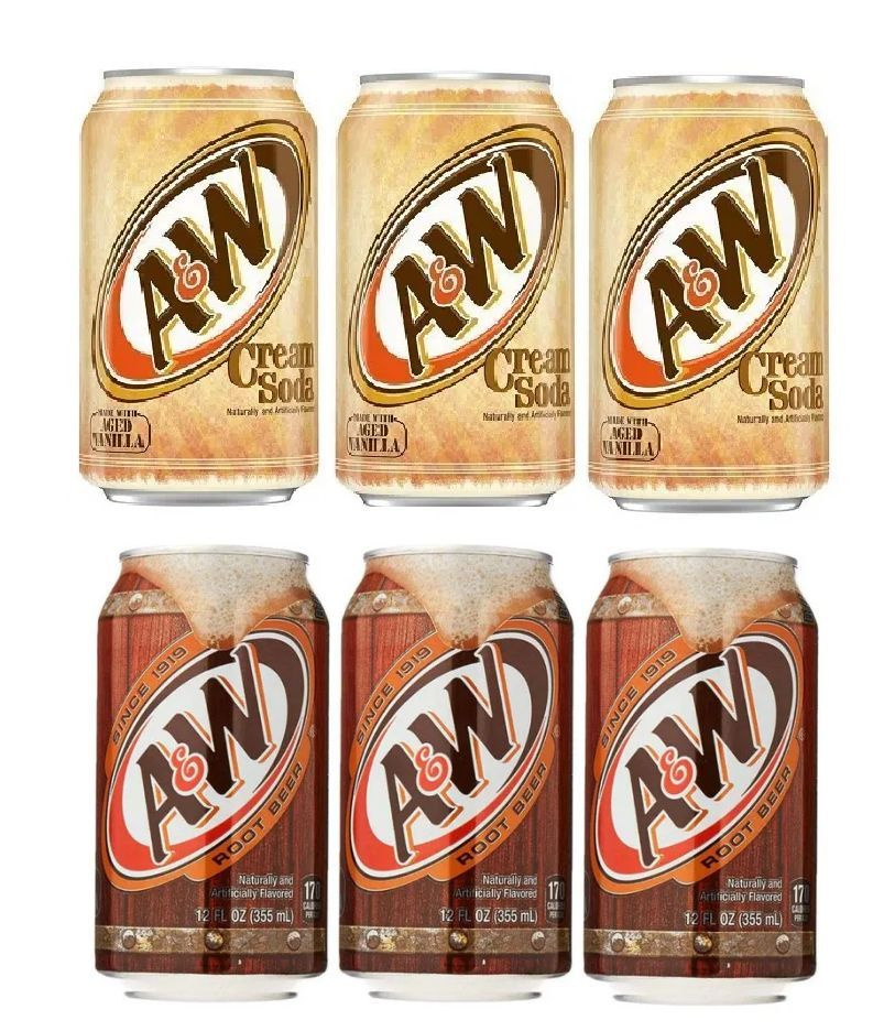 Набор безалкогольных напитков A&W, Root Beer и Cream Soda ( 6 банок по 0.35 л) USA  #1