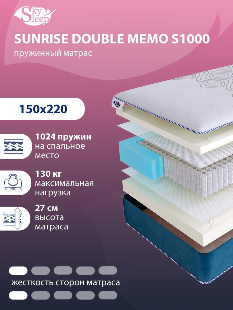 Матрас, Ортопедический Матрас SkySleep SUNRISE DOUBLE MEMO S1000 низкой жесткости, Двуспальный, Независимые #1