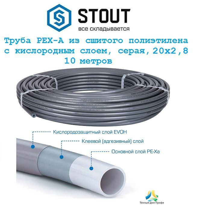 Труба STOUT PEX-A, серая из сшитого полиэтилена 20х2,8 с кислородным слоем - 10 метров.  #1