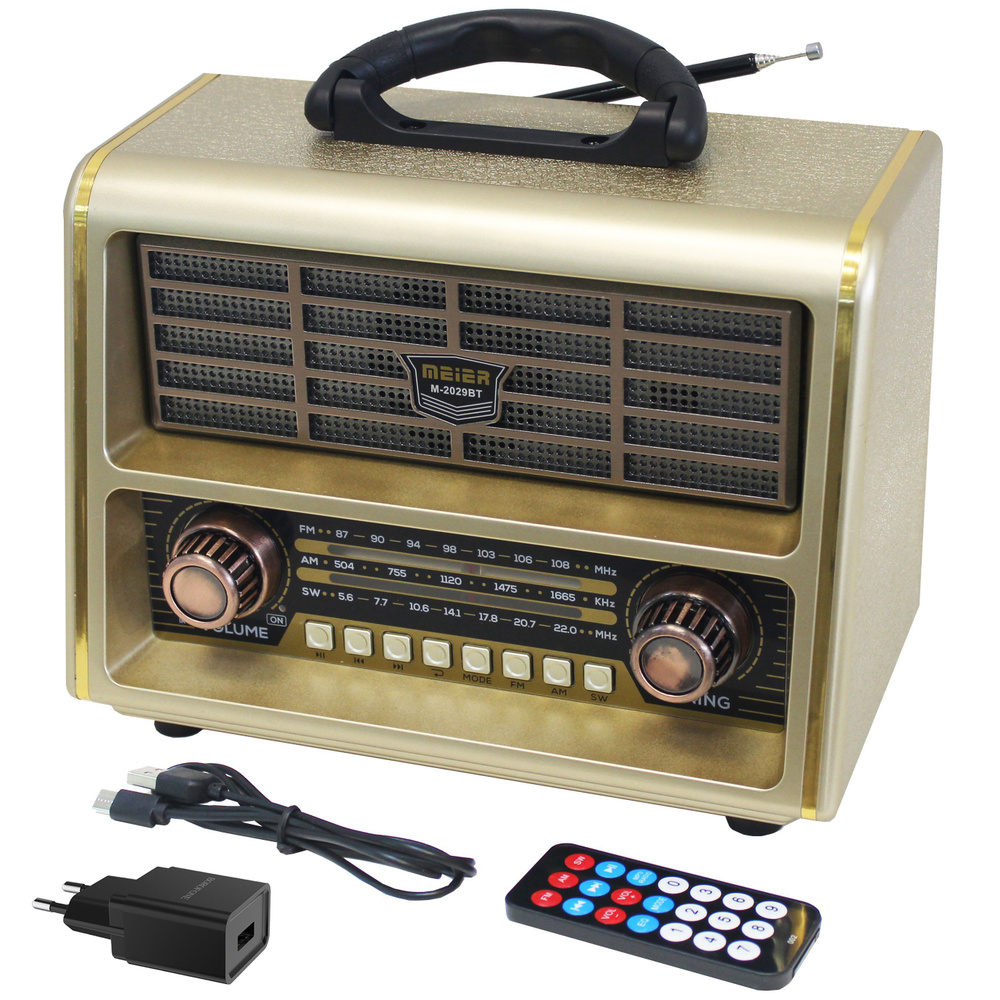Радиоприёмник с симпатичным ретро-дизайном Meier M-2029BT Gold, с поддержкой Bluetooth, пультом ДУ и #1