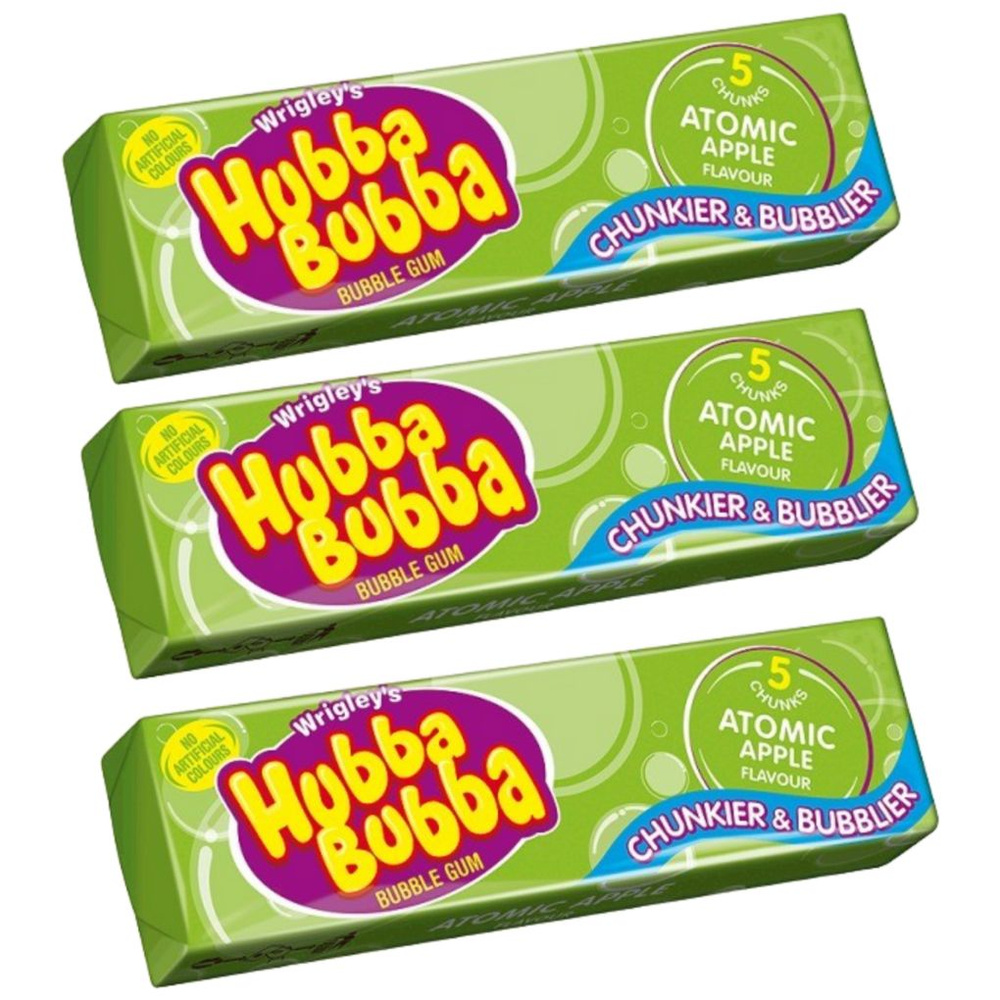 Жевательная резинка Wrigleys Hubba Bubba Atomic Apple / Вриглейс Хубба-Бубба Зеленое Яблоко 35гр 3шт #1