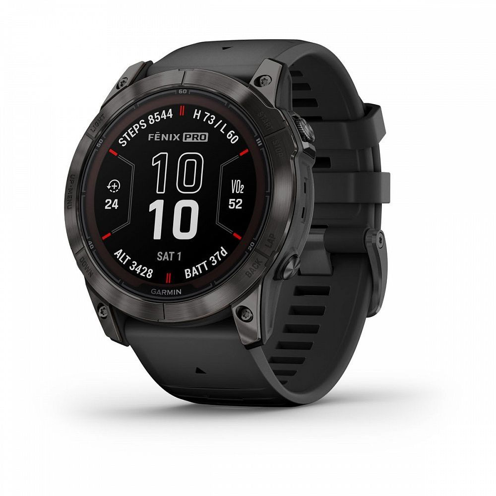 Часы Garmin FENIX 7X PRO Sapphire Solar Edition 010-02778-11 Титановый  угольно-серый корпус с DLC-покрытием и черным ремешком 2023