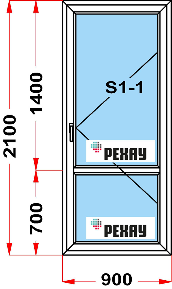 Балконная дверь, профиль РЕХАУ BLITZ (2100 x 900), с поворотной створкой, стеклопакет из 3х стекол  #1