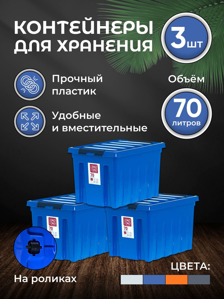 Набор контейнеров для хранения RoxBox 70л, 3шт, синий #1