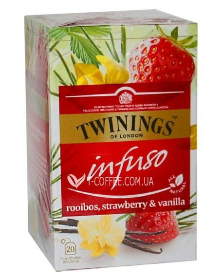 Чай ройбуш TWININGS "Infuso rooibos, strawberry & vanilla" с добавками ...