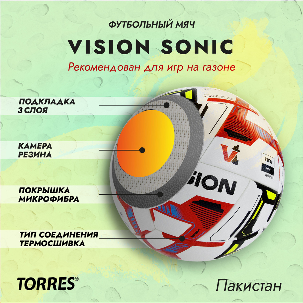 Футбольный мяч TORRES Vision Sonic FIFA Basic IMS, 5 размер купить по  выгодной цене в интернет-магазине OZON (549625397)