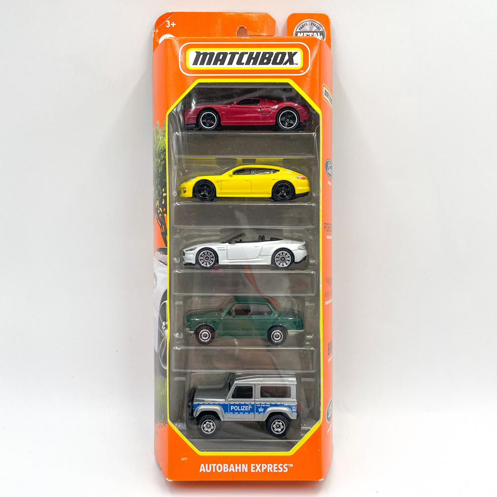 Matchbox Набор из 5 машинок Autobahn Express 2005 Ford GT, Porsche Panamera, Aston Martin DBS Volante, #1
