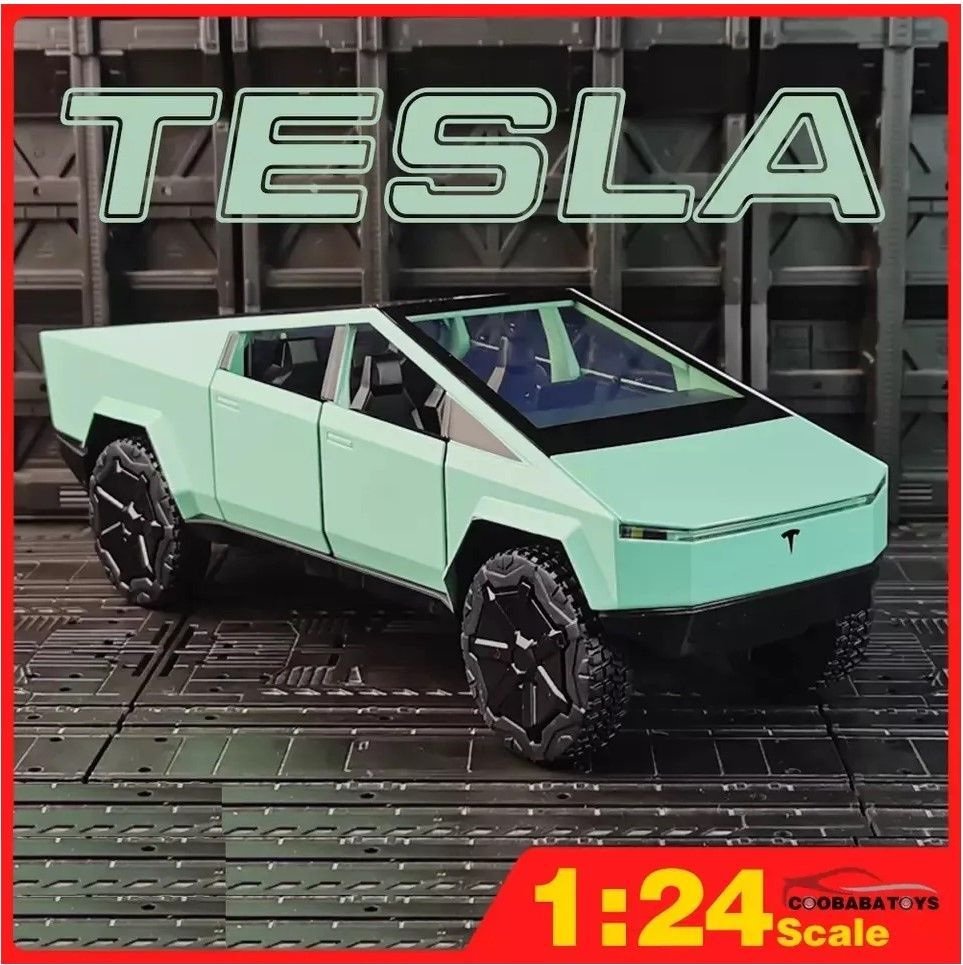 Машинка металлическая Тесла Кибер Трак Tesla CyberTruck зеленый, масштаб  1:24, длина 26 см., свет и звук, открываются двери, капот и багажник -  купить с доставкой по выгодным ценам в интернет-магазине OZON (1177891828)