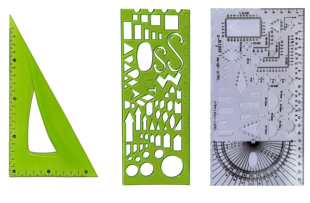 Набор линеек офицерских, 3 шт, Треугольник 18 см, гибкий, зеленый + морская зеленая + курсантская, бесцветная #1