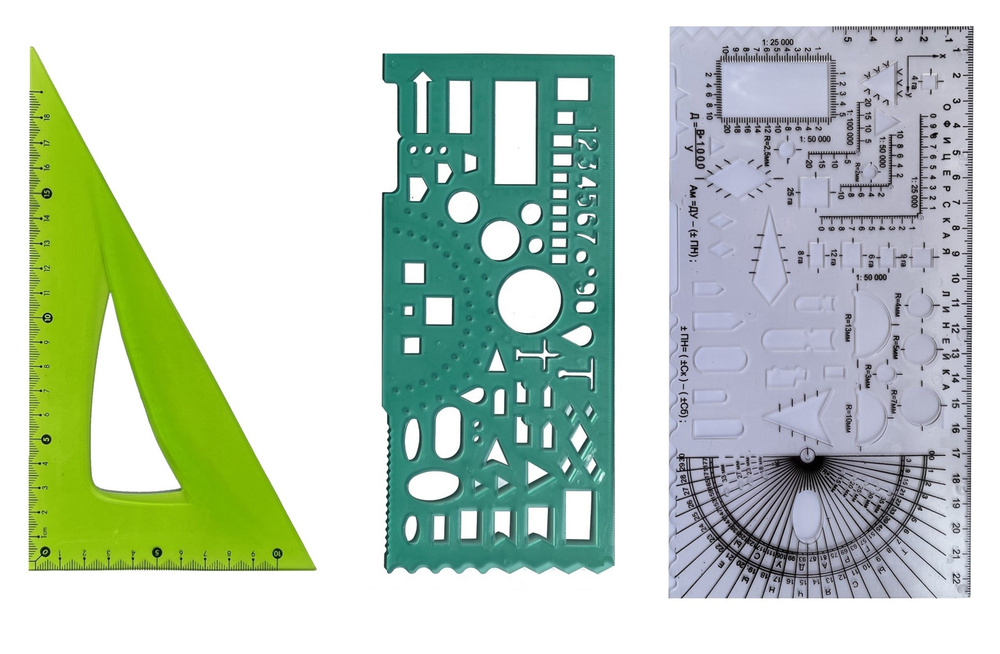 Набор линеек офицерских, 3 шт, Треугольник 18 см, гибкий, зеленый + гибкая + курсантская, бесцветная #1