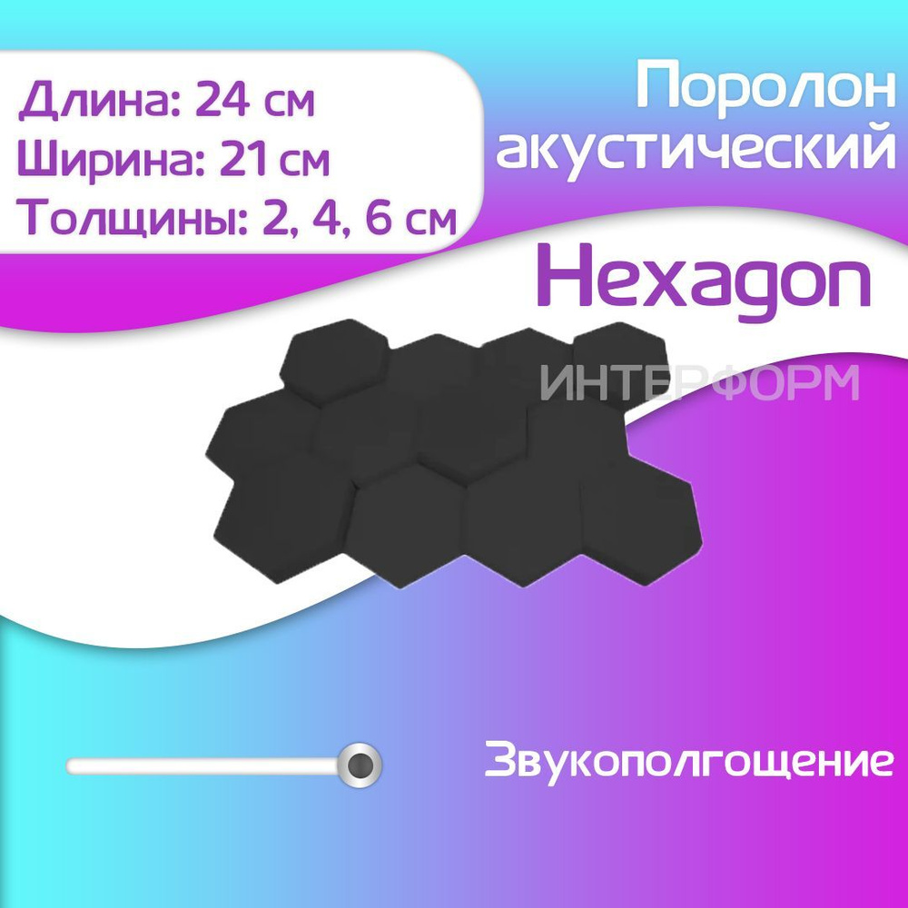 Акустический поролон Hexagon Black, 12 штук, темный графит #1