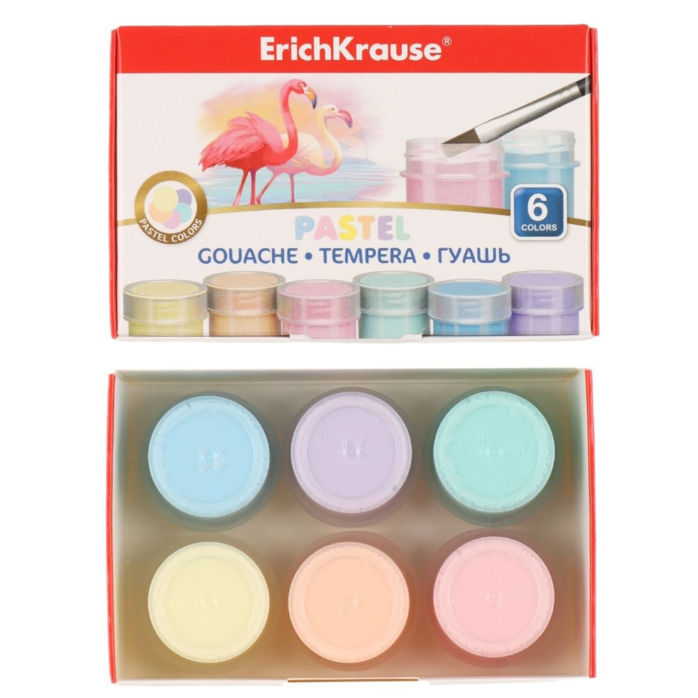 Гуашь 6 цветов, 20 мл, картонная коробка, пастельная Pastel Erich ...