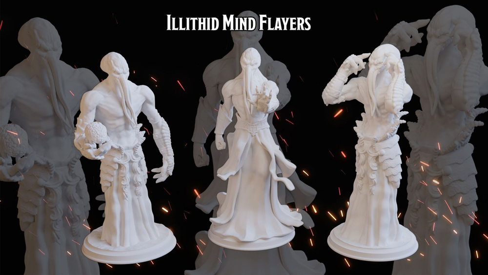 Набор миниатюр Иллитиды / Свежеватели разума 50-60мм (ДнД, DnD, D&D ...