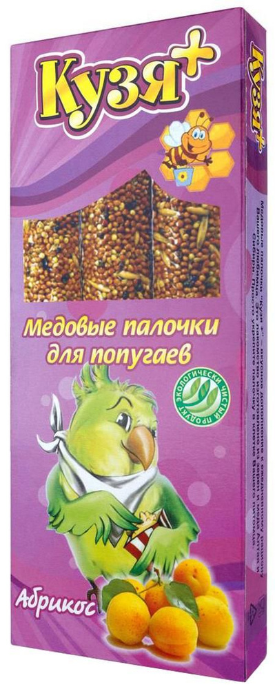 Лакомство Кузя Медовые палочки для попугаев, абрикос, 4 шт, 140 г  #1