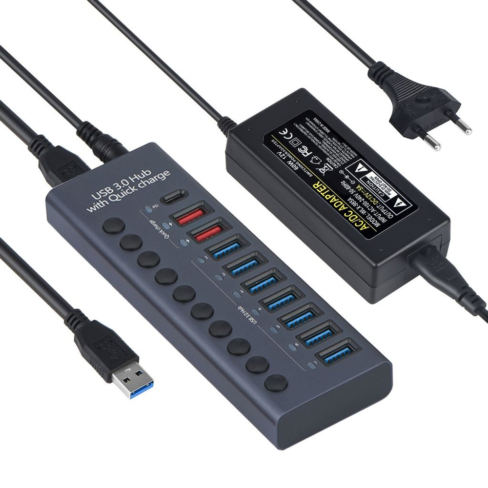 10-портовый разъем 985C USB3.0hub с блоком питания-штекер европейского стандарта  #1