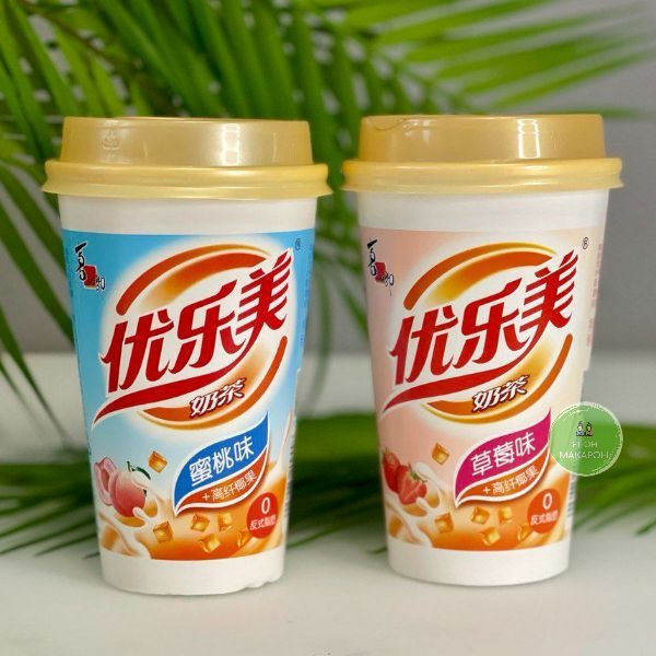 Китайский молочный чай с кусочками кокосового желе Персик и Клубника. Bubble tea 3в1  #1