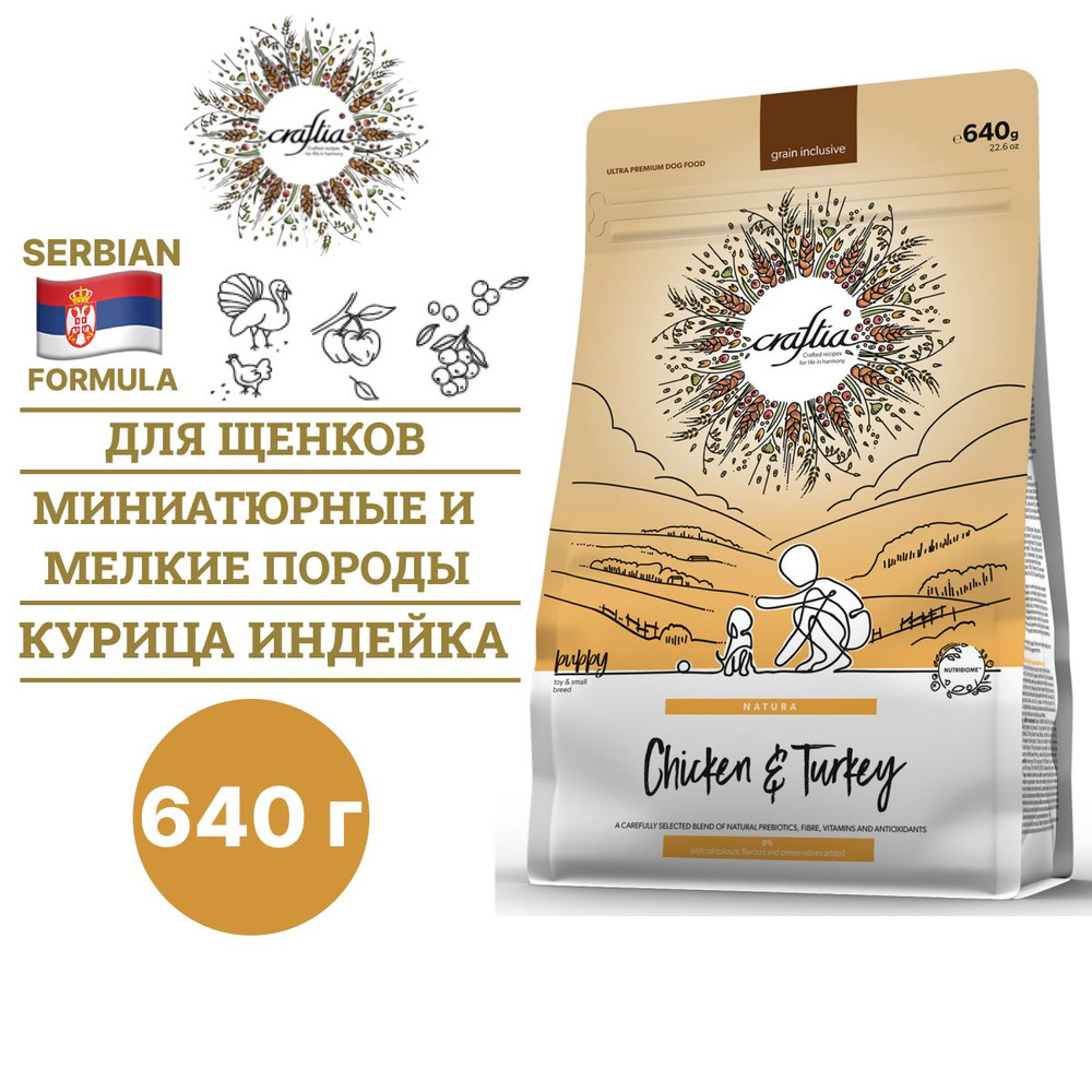 Сухой корм CRAFTIA NATURA для щенков миниатюрных и мелких пород из курицы и индейки 640 г  #1