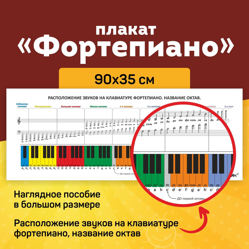 Плакат обучающий Фортепиано, нотный стан цветной. Выручалкин. - купить с  доставкой по выгодным ценам в интернет-магазине OZON (784329744)