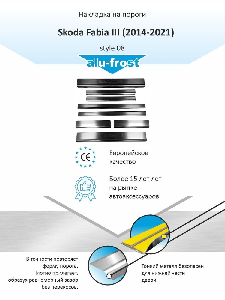Накладки на пороги для Шкода Фабия 3 / Skoda Fabia III (2014-2021) style 08  #1