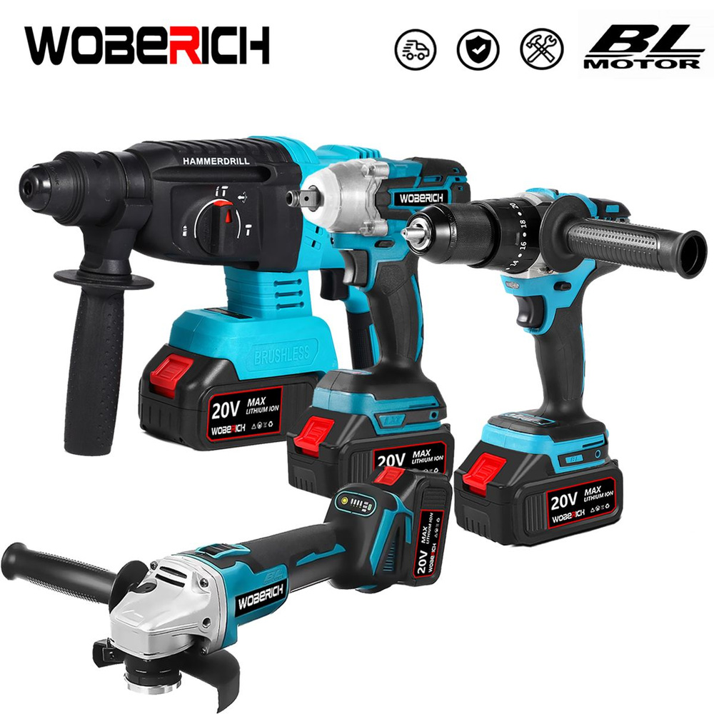 Набор электроинструментов 4 в 1 / Шуруповерт, Гайковерт, Перфоратор ...