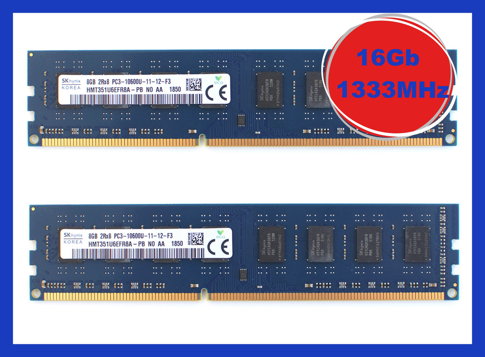 Hynix Оперативная память 8 ГБ DDR3 PC3-10600 1333 МГц DIMM 2x8 ГБ (HMT351U6EFR8A-PB)  #1