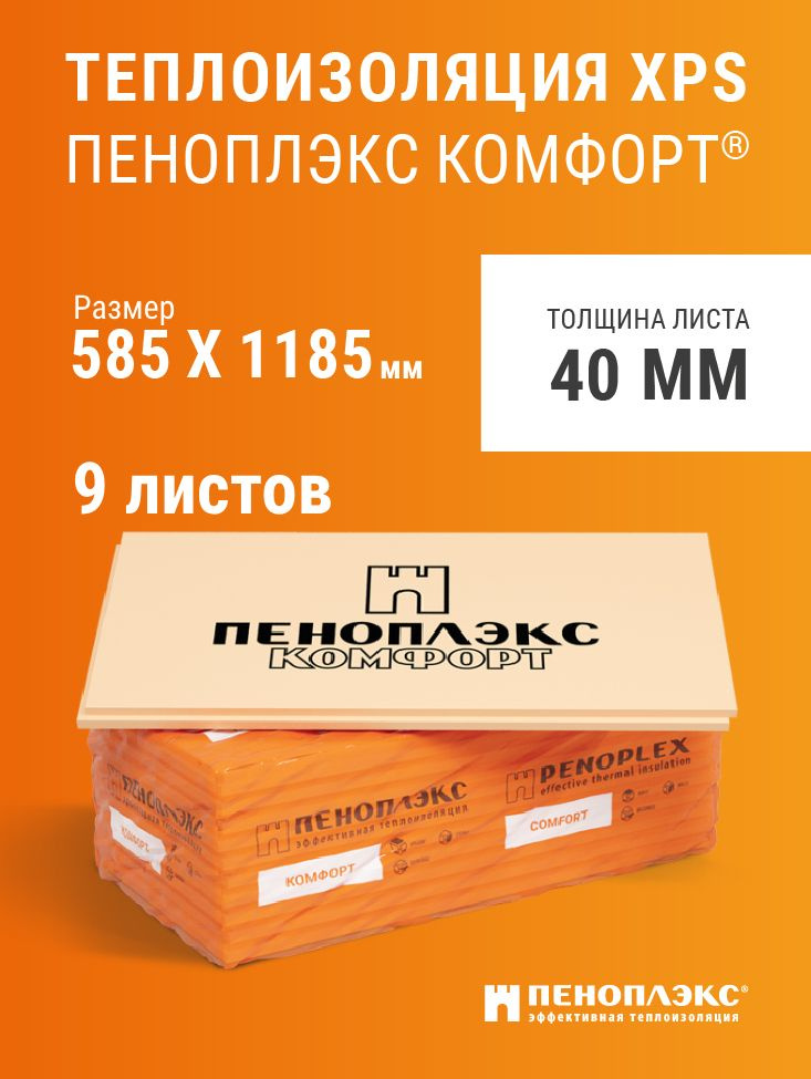 Пеноплэкс 40мм КОМФОРТ (Основа) утеплитель из экструзионного пенополистирола 40х585х1185 (9 плит в упаковке) #1