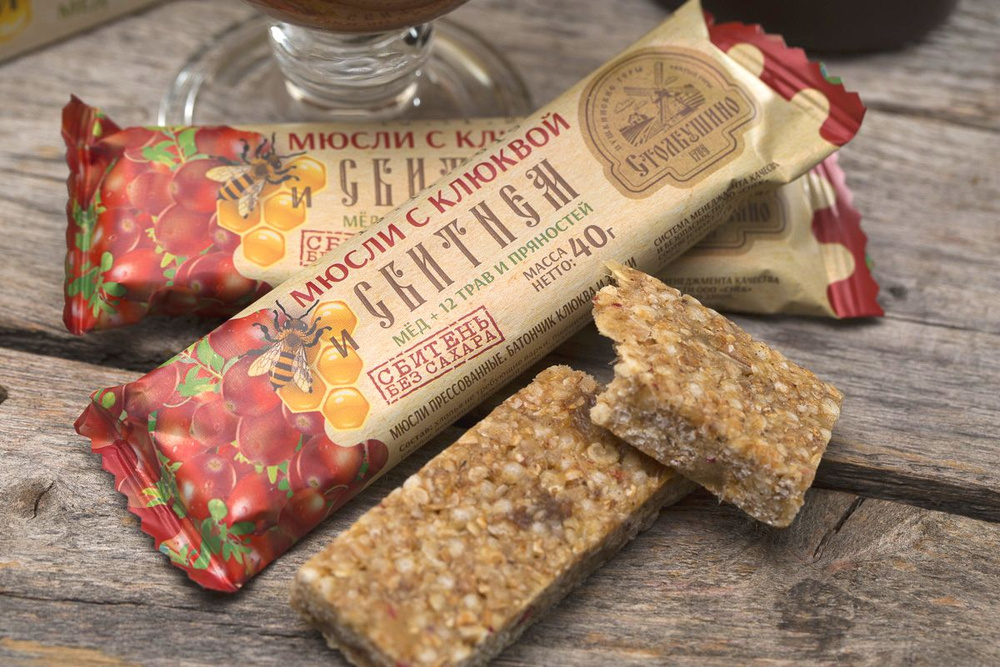 Батончик - мюсли, 24 шт., злаковый с клюквой и медовым Сбитнем БЕЗ ...