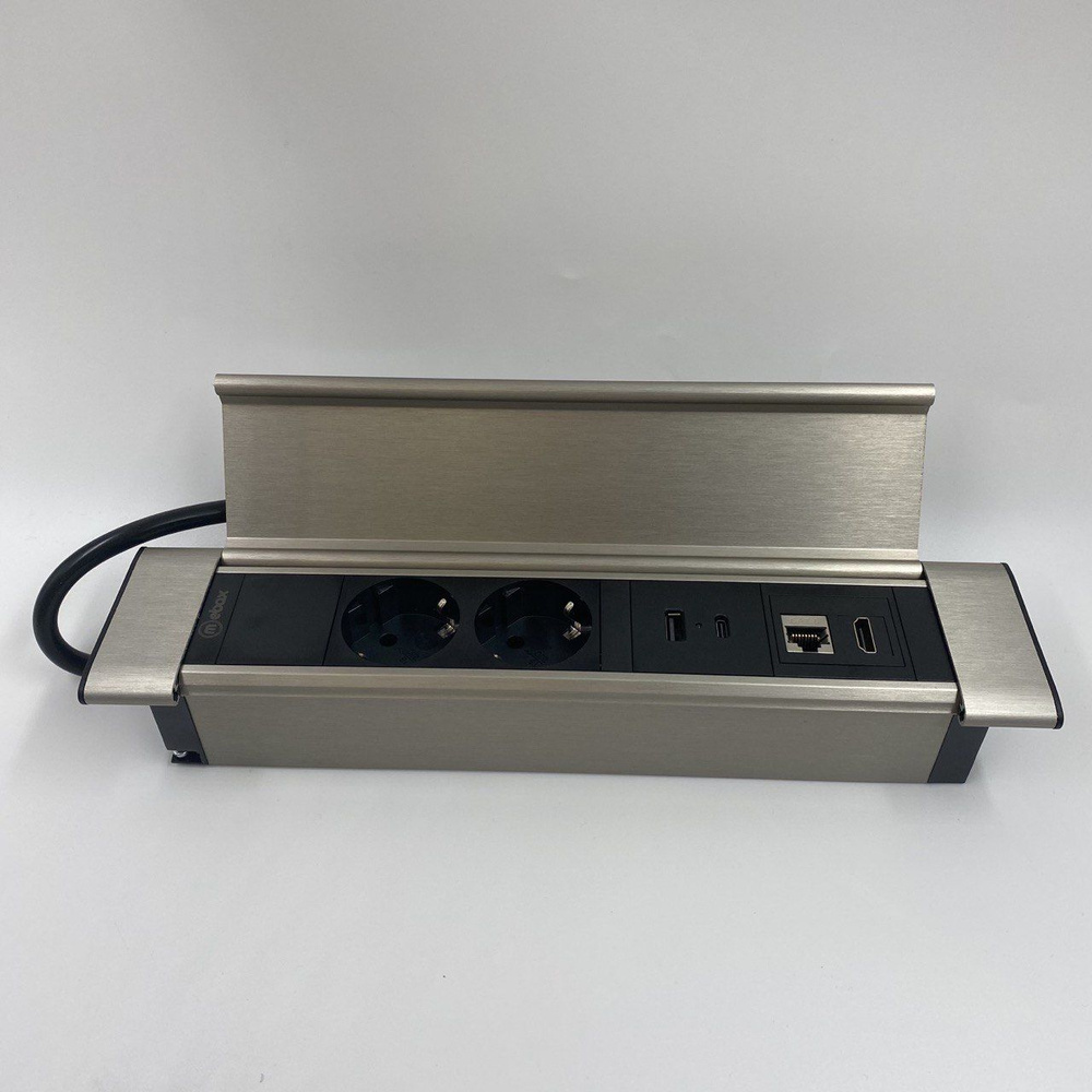 Встраиваемая выдвижная розетка для столешницы на 2 ЕВРО, USB A + C ...