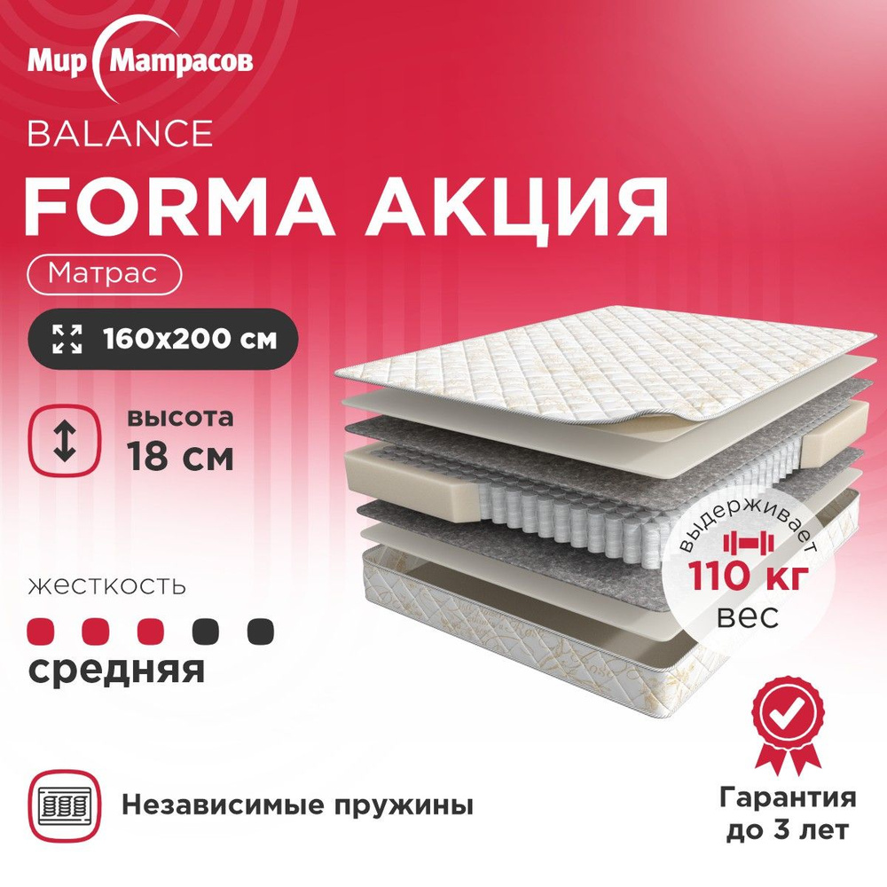 Матрас Мир Матрасов Balance Forma / Status / 2Sides / ASKONA / Аскона /  IKEA_200, Независимые пружины, 160 - купить по выгодной цене в  интернет-магазине OZON (296363536)