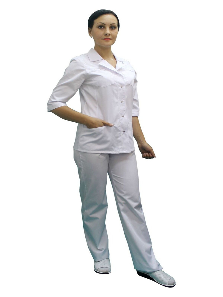 Медицинский женский костюм 235.3.1 Uniformed, ткань сатори, рукав 3/4, на кнопках, цвет белый, рост 170-176, #1