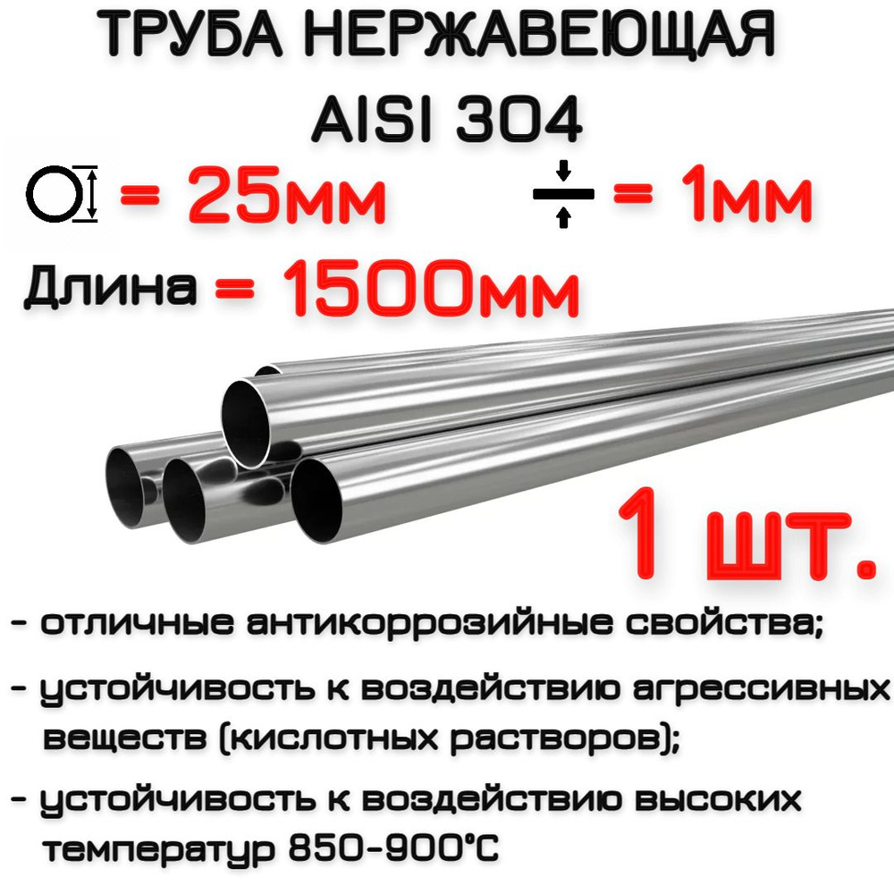 Труба нержавеющая 25х1мм, длина 1500мм, AISI 304 / Труба металлическая 25мм  #1